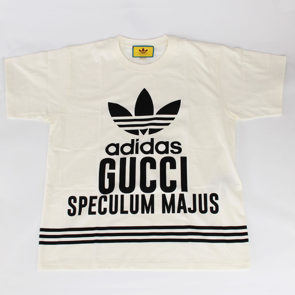 グッチ グッチ Tシャツ カットソー クルーネック 半袖 アディダス コラボ GUCCI 616036 XJEW1 9095 ホワイト トップス メンズ