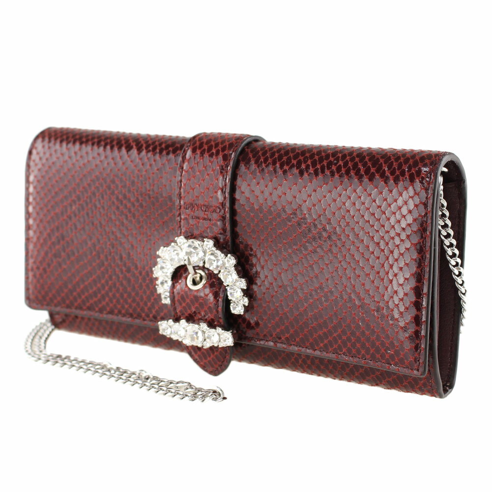 ジミーチュウ 財布（レディース） 【最大3,000円OFFクーポン】 ジミーチュウ 長財布 JIMMY CHOO 150478 BORDEAUX ボルドー 赤 パイソン チェーン 財布 レディース