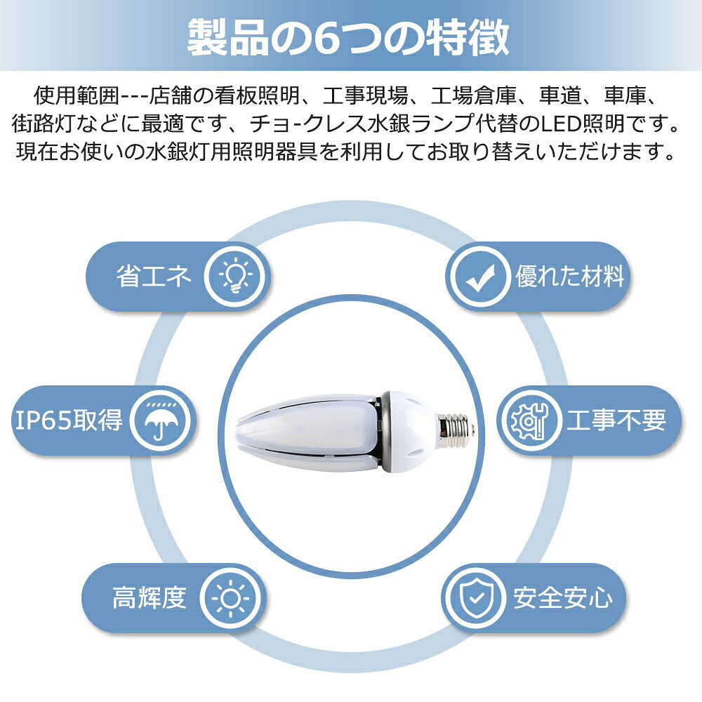 6個入LEDコーンライト コーン型水銀灯 E39 LED電球 600W水銀灯相当 水銀灯交換用 明るい12000LM E39口金 60W IP65 防水 防塵 屋外 LED水銀灯 コーン型LED電球 led水銀灯コーン型 ハロゲン電球 天井照明 街路灯 超高輝度 超省エネ 密閉型器具対応 電球色白色昼白色昼光色