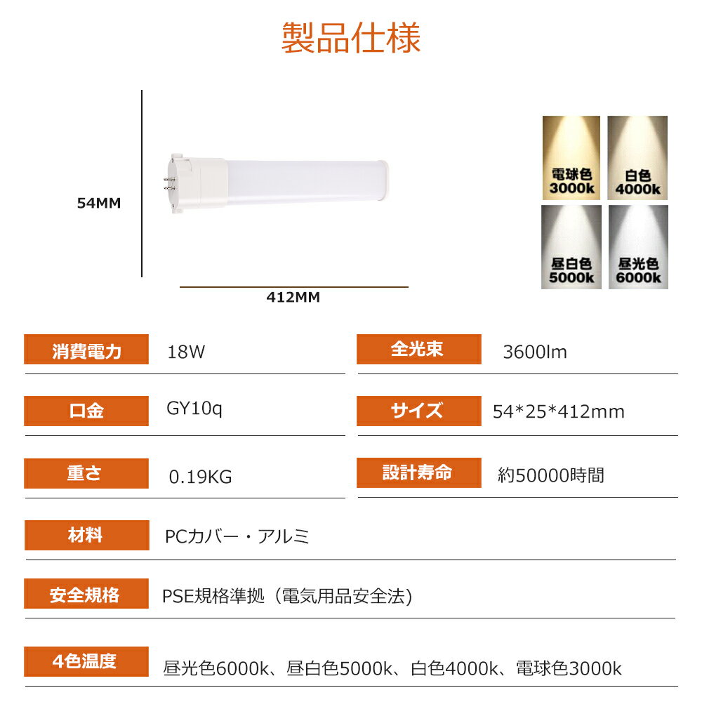 コンパクト蛍光灯 18W 3600LM GY10q チラつきなし FPL32EX FPL32EX-L FPL32EX-W FP...