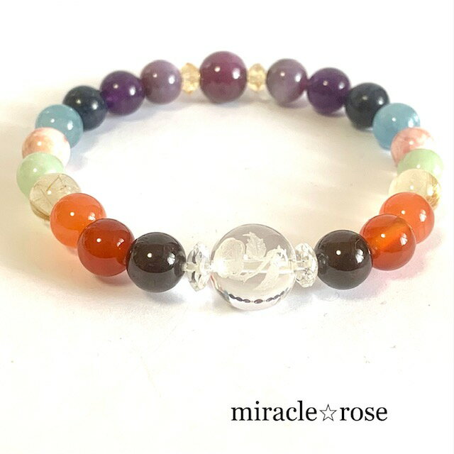 ミラクルローズ　水晶の薔薇と12神殿のティアラのような鉱物ブレスレット