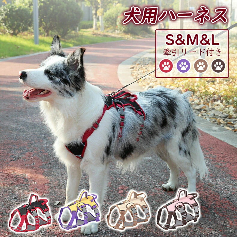 多機能ハーネス　犬 ハーネス ネーム 胴輪 小型犬 抜けない 簡単装着 イニシャル 引っ張り防止 中型犬 大型犬 散歩 お出かけ アウトドア 迷子防止 通気性 ナイロン マジックテープ ハンドル付き かわいい 丈夫なリード付き 大型犬向き
