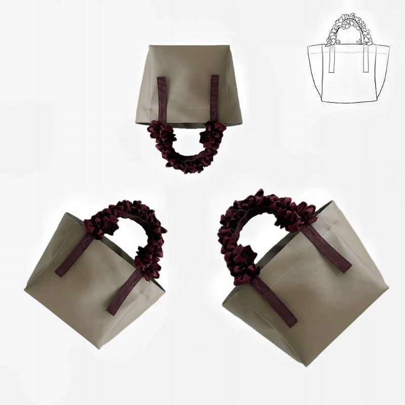 楽天MIRAGE-STYLEfafaBAG basicシリーズ エコレザータイプ エトゥープ S M L サイズ MAISON DE MAI オリジナルデザイン かごバッグ フリルバッグ トートバッグ エコバッグ MODERN かわいい 可愛い おしゃれ お洒落 上品 エレガント プレゼント ギフト MIRAGE-STYLE