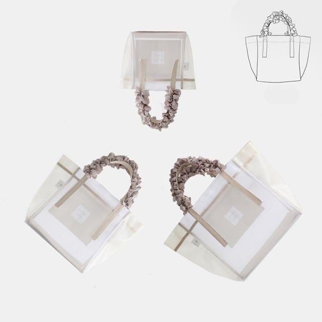 楽天MIRAGE-STYLEfafaBAG basicシリーズ メッシュタイプ ホワイトxベージュ S M L サイズ MAISON DE MAI オリジナルデザイン かごバッグ フリルバッグ トートバッグ エコバッグ MODERN かわいい 可愛い おしゃれ お洒落 上品 エレガント プレゼント ギフト MIRAGE-STYLE