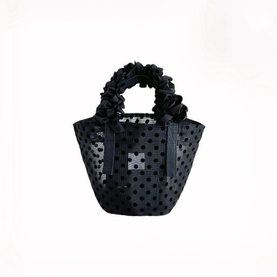 楽天MIRAGE-STYLEfafaBAG panierシリーズ メッシュタイプ ブラックxブラックドット小 パニエ かごバッグ フリルバッグ トートバッグ MAISON DE MAI オリジナルデザイン エコバッグ MODERN かわいい 可愛い おしゃれ お洒落 上品 エレガント プレゼント ギフト MIRAGE-STYLE