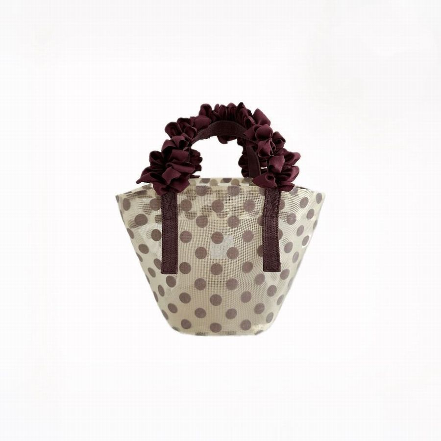 楽天MIRAGE-STYLEfafaBAG panierシリーズ メッシュタイプ ベージュxベージュドット大 パニエ かごバッグ フリルバッグ トートバッグ MAISON DE MAI オリジナルデザイン エコバッグ MODERN かわいい 可愛い おしゃれ お洒落 上品 エレガント プレゼント ギフト MIRAGE-STYLE
