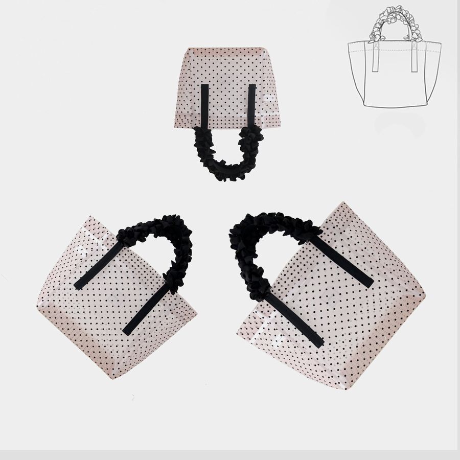 fafaBAG basicシリーズ メッシュタイプ ピンクxブラックドット S M L サイズ MAISON DE MAI オリジナルデザイン かごバッグ フリルバッグ トートバッグ エコバッグ MODERN かわいい 可愛い おしゃれ お洒落 上品 エレガント プレゼント ギフト MIRAGE-STYLE