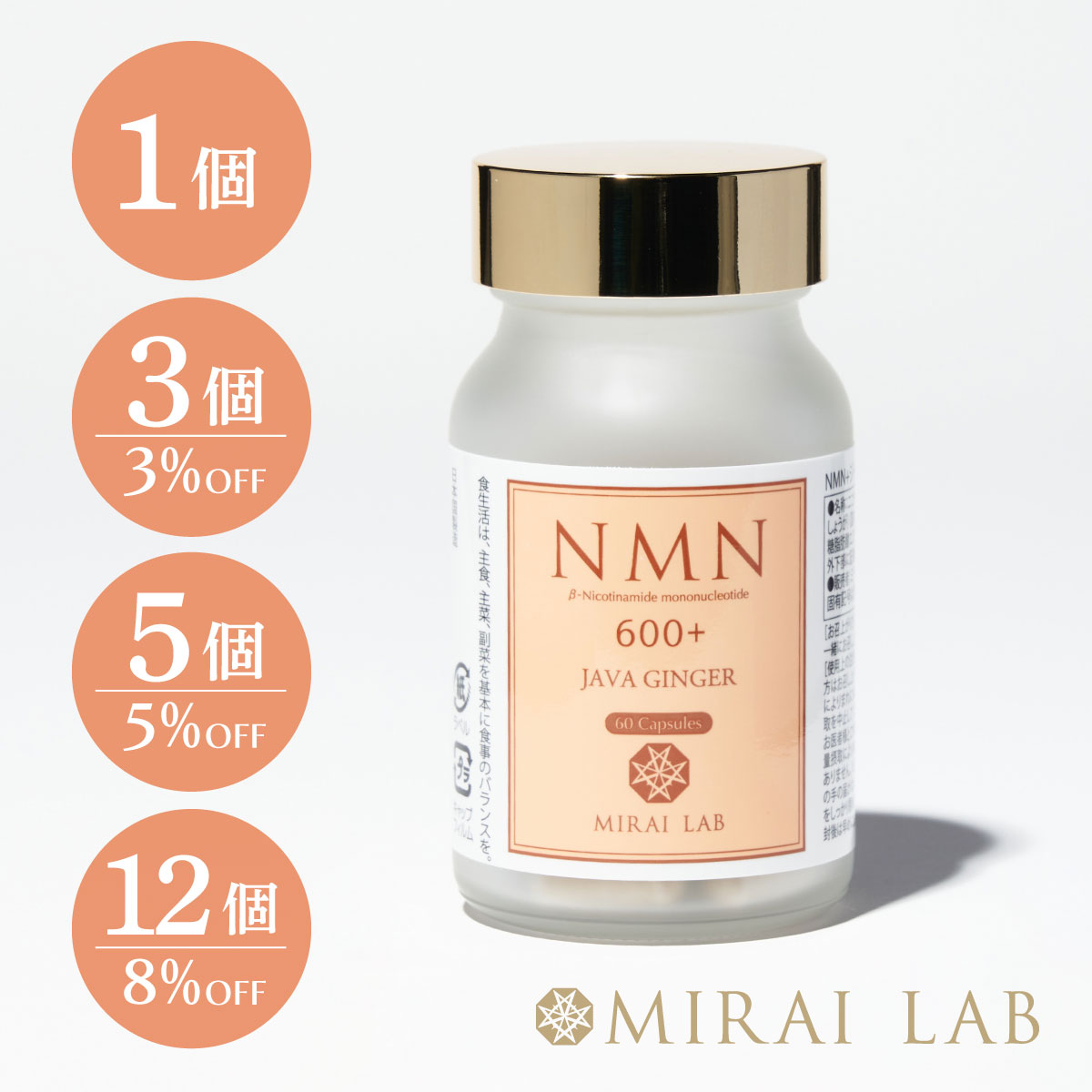 ミライラボ NMN + ジャワしょうが プラス （60カプセル） 1ヶ月分 NMN MIRAILAB 高純度99％ 健康食品 美容 送料無料 メーカー直送