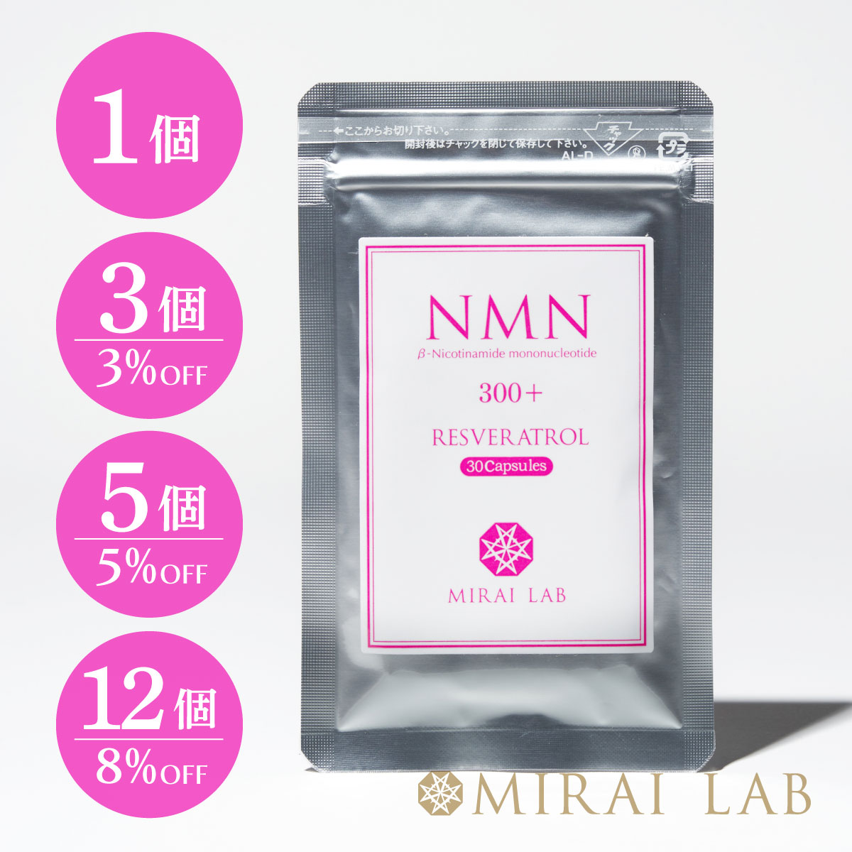 ミライラボ NMN+レスベラトロール プラス（30粒） NMN MIRAILAB 高純度99％ 健康食品 美容 送料無料 メーカー直送