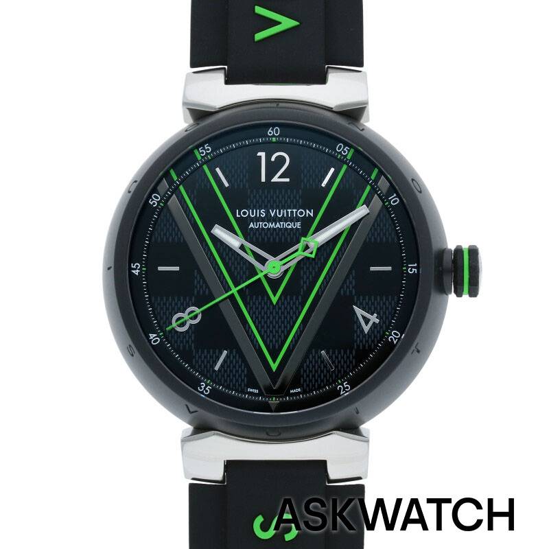 ルイヴィトン LOUISVUITTON　 タンブールダミエ・グラフィット自動巻き腕時計(ブラック×グリーン 114.20g)bb205#askwatch*A