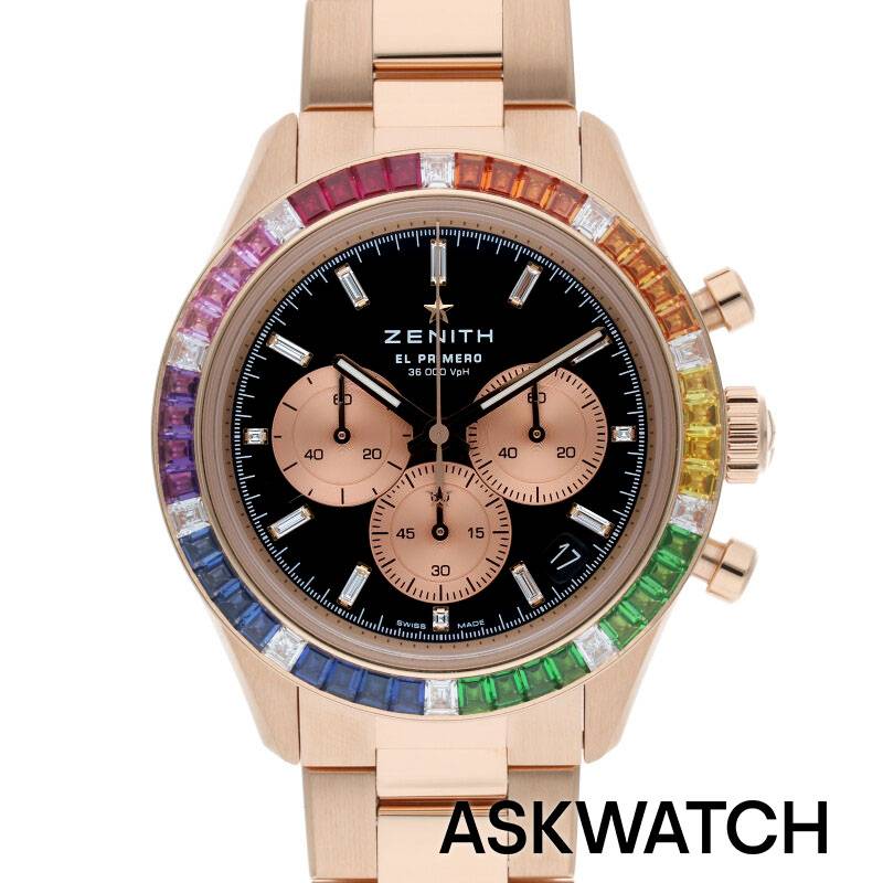 ゼニス ZENITH　サイズ:40mm 18KPG黒文字盤クロノグラフ腕時計(ピンクゴールド×マルチ 178.74g)bb132#askwatch*S