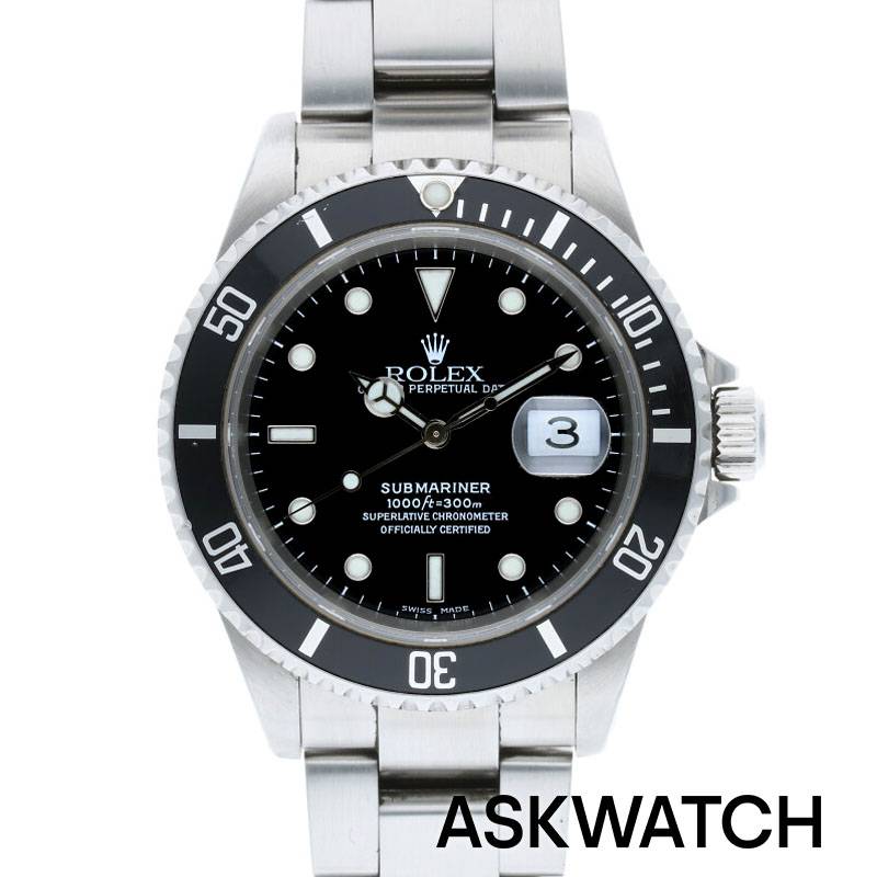 ロレックス ROLEX　サイズ:40mm 【16610 サブマリーナデイト】SS K番ブラック文字盤腕時計(ブラック×シルバー 133.85g)【ASK002】【小物】【605042】【中古】bb169#askwatch*B