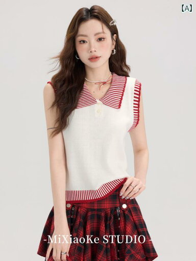 カレッジ ストライプ ベスト Tシャツ レディース 夏 薄手 セーター ノースリーブトップ カジュアル 学園風 大学生 レイヤード カレッジ ストライプ ベスト Tシャツ レディース 夏 薄手 セーター ノースリーブトップ カジュアル 学園風 大学生 レイヤード