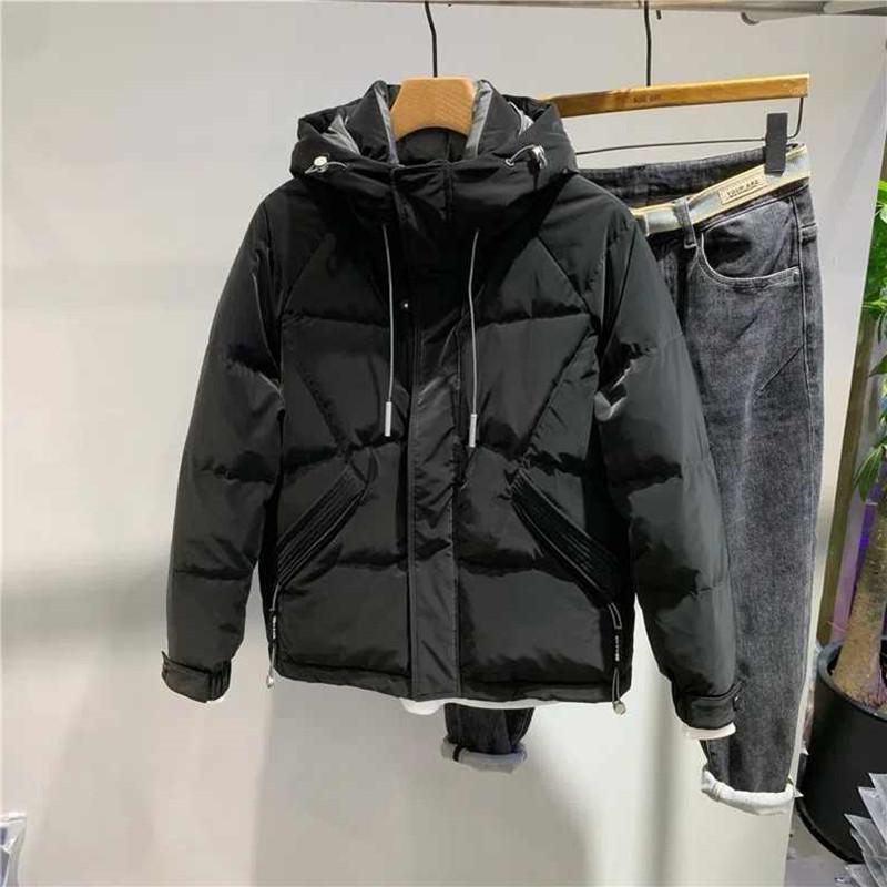 トップス ジャケット メンズ 屋外 アウトドア 冬 韓国 シンプル スリム スタンドカラー フード付き パーカー ショート パン 暖かい 綿(4)