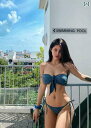 レディース ビキニ 水着 セクシー 魅力的 ビーチ リゾート レジャー 海水浴 欧米 スプリット フェミニン ストラップ プリント チューブ トップ 小胸 ギャザー バケーション