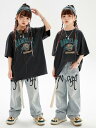 子供 夏服 半袖 オーバーサイズ トップス カジュアル ジーパン ゆったり ストリート ファッション トレンド 韓国 ダンサー キッズ メンズ レディース兼