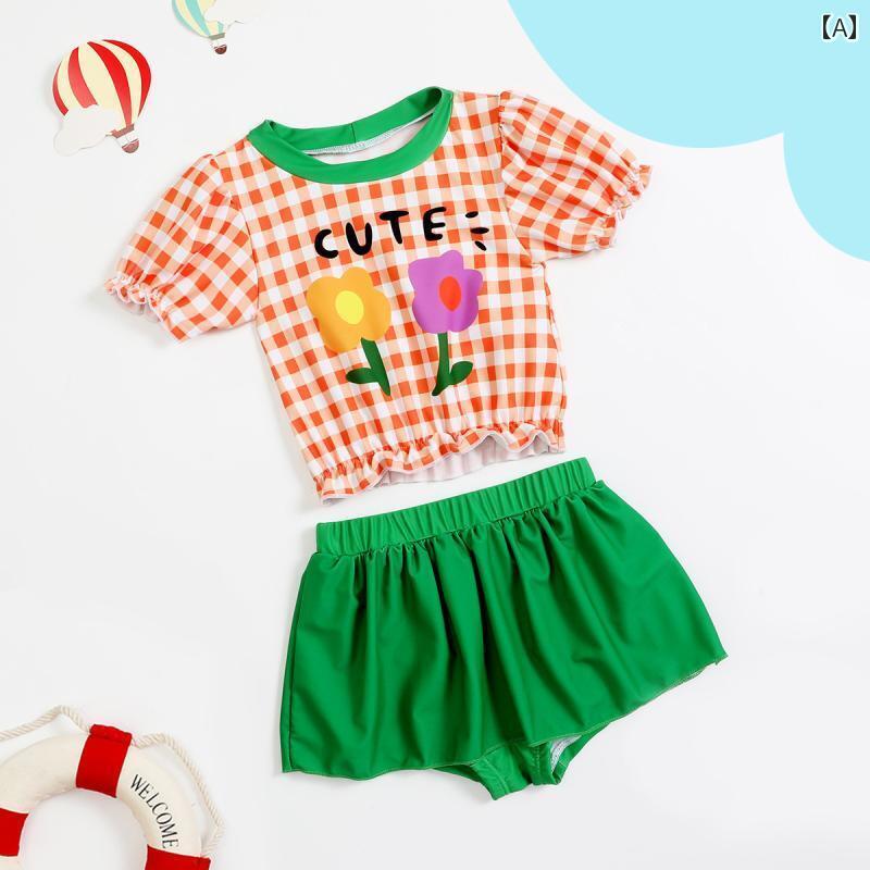 夏 水着 キッズ リゾート プール ビーチ 水泳 水遊び 子供用 スイムウェア 女の子 園児 小学生 韓国 かわいい 花 分割 学生 温泉