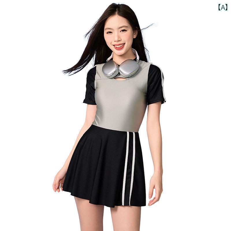 レディース スイムスーツ スポーツ 半袖 水着 サーフィン フィットネス 女性 ぽっちゃり 女の子 お腹 カバー スリム 見せ プール 機器 ワンピース スカート