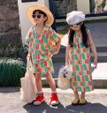 キッズ 子供服 メンズ レディース リンクコーデ おしゃれ カラフル バカンス 夏 韓国 ゆったり 快適 ノースリーブ ワンピース 半袖 兄妹 姉弟 双子 おし...