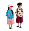 キッズ 子供服 カラー Tシャツ ポップ プレイフル 夏 メンズ レディース 韓国 カジュアル プリント 半袖 姉弟 兄妹 双子 ペアルック リンクコーデ