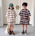 キッズ 子供服 メンズ レディース兼 ボーダーレス 上下 セットアップ 夏 韓国 ボーダー セットアップ カジュアル ラフ着 ホームウェア 半袖 ストリート