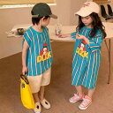 キッズ 子供服 メンズ レディース お揃い ペアルック ユニーク リンクコーデ セットアップ 夏 韓国 兄妹 姉弟 チキン Tシャツ ストライプ 半袖 おしゃれ...