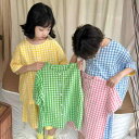 キッズ 子供服 パジャマ セットアップ 夏 韓国 ポップ カラー チェック メンズ レディース ジェンダーレス ゆったり 半袖 ハーフパンツ ホーム お泊り お...
