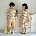 キッズ 子供服 姉弟 兄妹 双子 柄シャツ おしゃれ 異国 夏 メンズ レディース 韓国 カラフル ポップ アート ホームウェア ペアルック