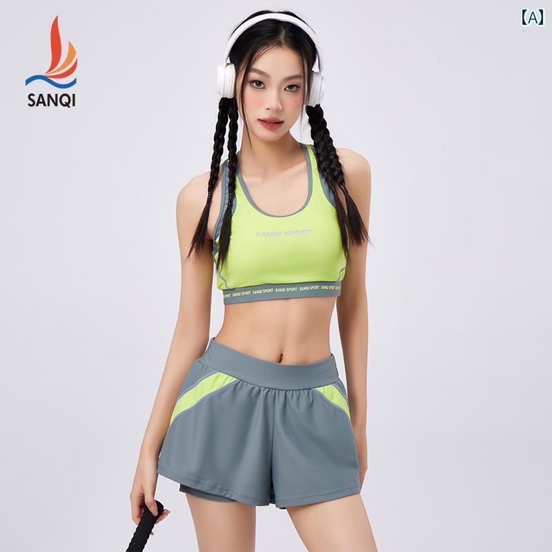 レディース 水着 スポーツ フィットネス ウェア サマーレジャー トレーニング マリンスポーツ 保守的 セパレート ベスト ボクサー ツーピース セット リゾート(4)