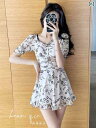レディース 夏 水着 プール ビーチ リゾート おしゃれ かわいい 学生 大人女性 女性用 花柄 スカート スタイル フラット アングル お腹 カバー 着痩せ バストアップ