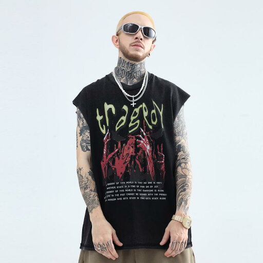 メンズ カジュアル ノースリーブ Tシャツ おしゃれ アメリカ ストリート ウォッシュ加工 オールド グラデーション レトロ ヴィンテージ風プリント ベスト 夏 オーバーサイズ ゆったり メンズ メンズ カジュアル ノースリーブ Tシャツ おしゃれ アメリカ ストリート ウォッシュ加工 オールド グラデーション レトロ ヴィンテージ風プリント ベスト 夏 オーバーサイズ ゆったり メンズ