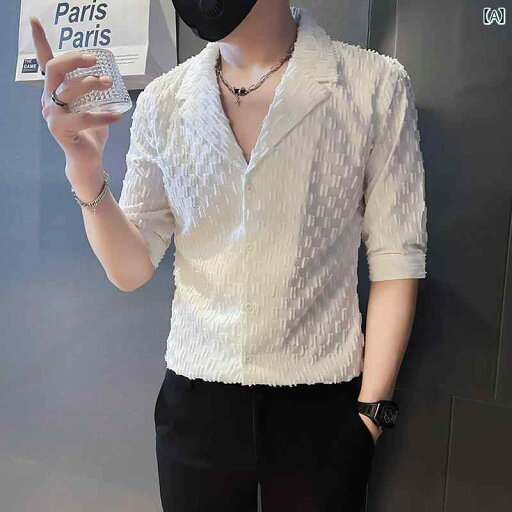 シャツ メンズ スタイリッシュ おしゃれ 紳士服 メンズ シャツ トップス シンプル 夏 七分袖 カジュアル 豪華感 スリムフィット ジャカード シャツ メンズ スタイリッシュ おしゃれ 紳士服 メンズ シャツ トップス シンプル 夏 七分袖 カジュアル 豪華感 スリムフィット ジャカード