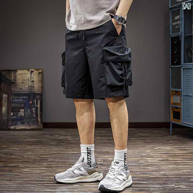 ハーフパンツ 夏 速乾 カーゴ ショーツ メンズ 薄手 スポーツ バスケット ストレート パンツ クール シワ防止 五分丈(4)