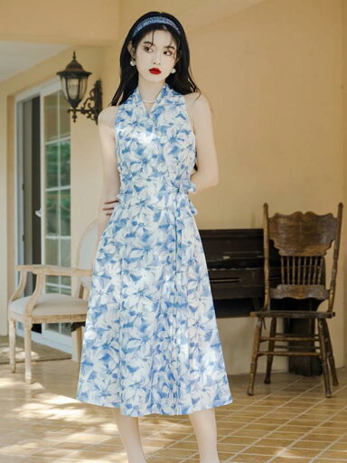 ワンピース ドレス レディース 婦人服 ミモレ丈 レトロ 夏 ホルターネック さわやか ワンピース ドレス レディース 婦人服 ミモレ丈 レトロ 夏 ホルターネック さわやか