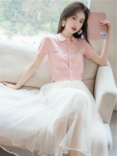 レディース フレンチ スーツ トップス スカート メッシュ 2点セット 半袖 夏 セットアップ 婦人服 レディース レディース フレンチ スーツ トップス スカート メッシュ 2点セット 半袖 夏 セットアップ 婦人服 レディース
