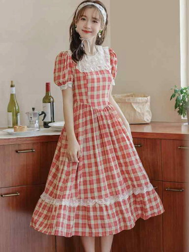 レディース 婦人服 ワンピース ドレス レトロ ウエストマーク フリル シフォン 夏 フレンチ チェック フェアリー レディース 婦人服 ワンピース ドレス レトロ ウエストマーク フリル シフォン 夏 フレンチ チェック フェアリー
