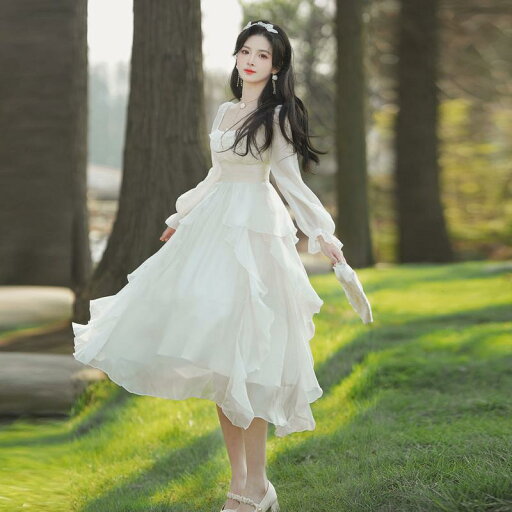 レディース 婦人服 ワンピース ドレス レトロ ウエストマーク フリル シフォン 夏 長袖 フェアリー フレンチ レディース 婦人服 ワンピース ドレス レトロ ウエストマーク フリル シフォン 夏 長袖 フェアリー フレンチ