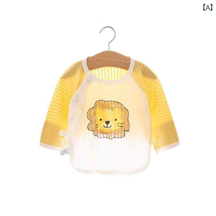 ベビー服 赤ちゃん服 新生児 綿 コットン トップス ロンT 夏 薄手 ライオン かわいい クジラ ウサギ ペンギン ボタン(4)