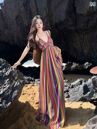 レディース リゾート ワンピース タイ 旅行 写真撮影 衣装 ドレス レトロ ストライプ V ネック バックレス サスペンダー スカート 島 休暇 ヌード ロング レディース リゾート ワンピース タイ 旅行 写真撮影 衣装 ドレス レトロ ストライプ V ネック バックレス サスペンダー スカート 島 休暇 ヌード ロング