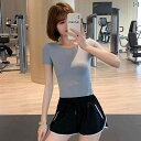 ハイウエスト ヨガ レディース 半袖 タイト スポーツ Tシャツ 夏 薄手 ランニング フィットネスウェア 速乾 トップス