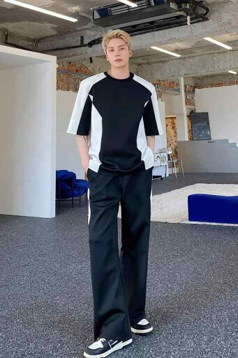 Tシャツ ロングパンツ セット メンズ 半袖 トップス 夏 スポーツ ストリート ブラック 黒 Tシャツ ロングパンツ セット メンズ 半袖 トップス 夏 スポーツ ストリート ブラック 黒