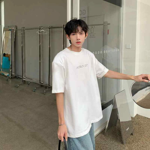 Tシャツ トップス コットンウール ラウンドネック 夏 半袖 レジャー ゆったり メンズ シンプル ホワイト Tシャツ トップス コットンウール ラウンドネック 夏 半袖 レジャー ゆったり メンズ シンプル ホワイト