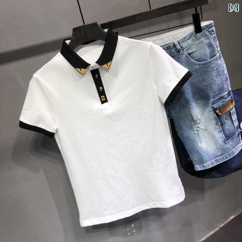 メンズ カジュアル 夏 ポロシャツ 快適 トップス 半袖 通気性 サマー T シャツ 英国 ファッション