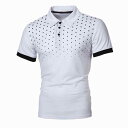 メンズ トップス 夏 薄手 スリム 半袖 Tシャツ コントラストカラー ドット スリムフィット 大きめサイズ 綿 ポロシャツ