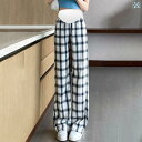 マタニティパンツ ワイドパンツ ロングストレート チェック 薄手 夏 カジュアル ゆったり 快適 妊婦 レディース マタニティウェア