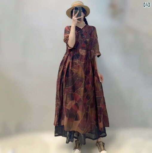 レディース 夏 ワンピース 中華風 おしゃれ エスニック ボヘミアン レトロ プリント ラミー ドレス 斜め 前立て ボタン付き ロング スカート 女性 高級感 レディース 夏 ワンピース 中華風 おしゃれ エスニック ボヘミアン レトロ プリント ラミー ドレス 斜め 前立て ボタン付き ロング スカート 女性 高級感