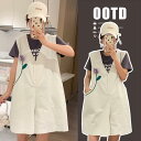 マタニティ スーツ 夏 ファッション フレッシュ 半袖 Tシャツ トップ オーバー オール ショーツ 2点 セット レディース 妊婦