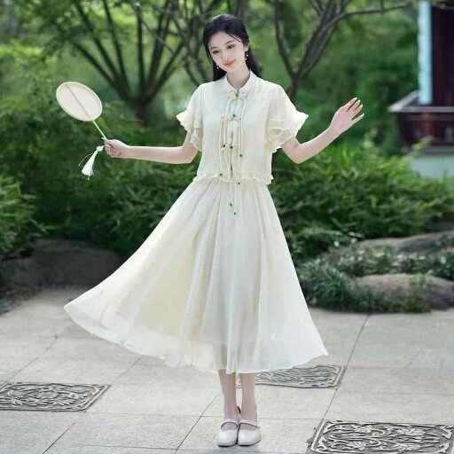 レディース ファッション チャイナ風 スーツ 衣装 セットアップ ドレス 漢服 夏 シャンパン アプリコット 半袖 ジャケット スカート セットアップ レディース レディース ファッション チャイナ風 スーツ 衣装 セットアップ ドレス 漢服 夏 シャンパン アプリコット 半袖 ジャケット スカート セットアップ レディース