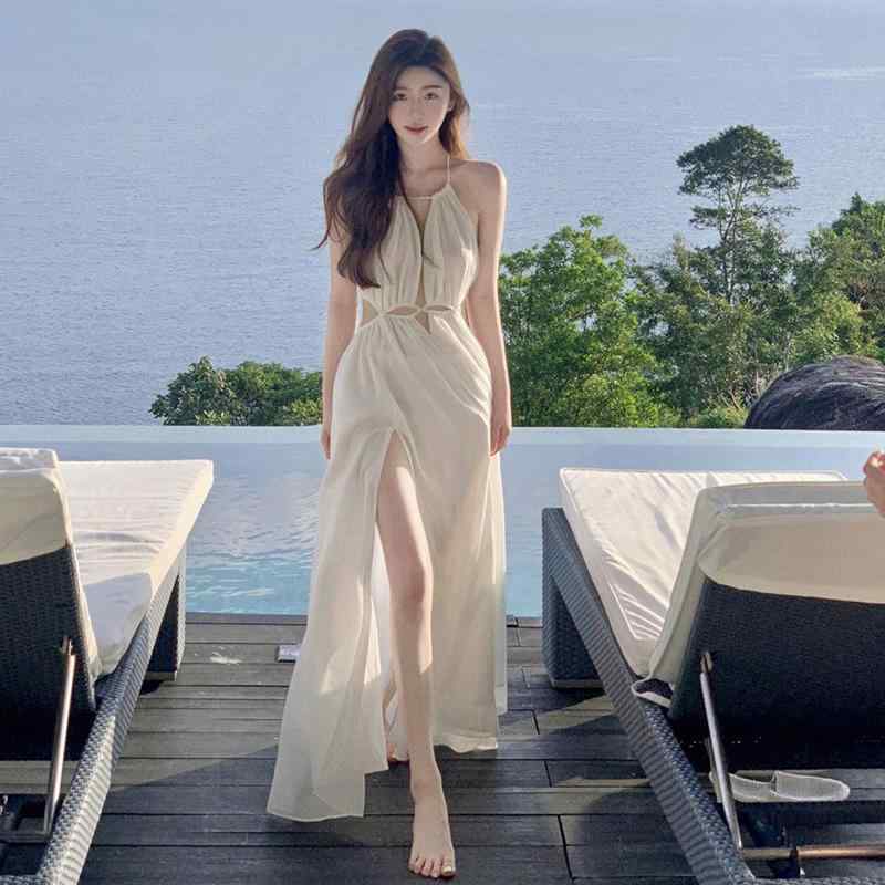 レディース 夏 リゾート ワンピース 海辺 休暇 ドレス 白い ロング ビーチ スカート 旅行 服 ダリ スーパー フェアリー シフォン(4)