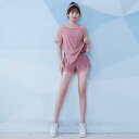 フィットネス ウェア セット アップ レディース スポーツ トレーニング ウェア ジム ファッション 夏 ヨガ 服 スリム 半袖 服 ゆったり 朝 ランニング スーツ(4)